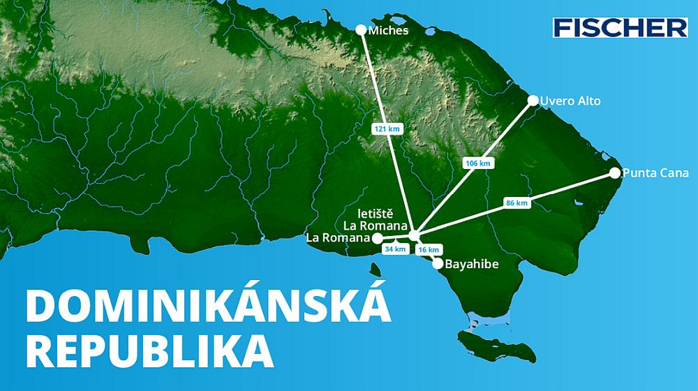 Silniční vzdálenosti do letovisek z letiště La Romana